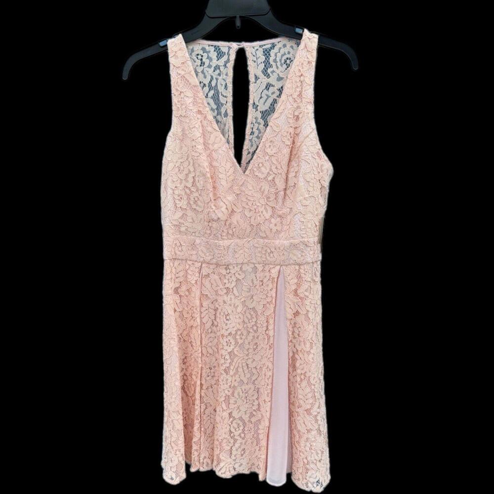 NWT AIDAN MATTOX ~ Pink Lace Illusion Bodice Keyhole Flare Party Dress Sz 4 - Picture 4 of 11